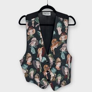 Facets by Mirrors Vintage Womens Faces Vintage Hats Tapestry Fashion Vest Medium